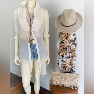 BCBG MAXAZARIA Sheer Button Up Duster/Dress - SM